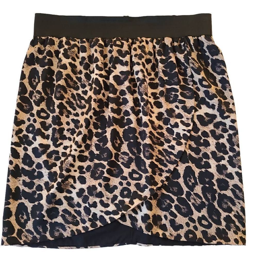 Vince Camuto Womens Leopard Print Elastic Waist Skirt Large